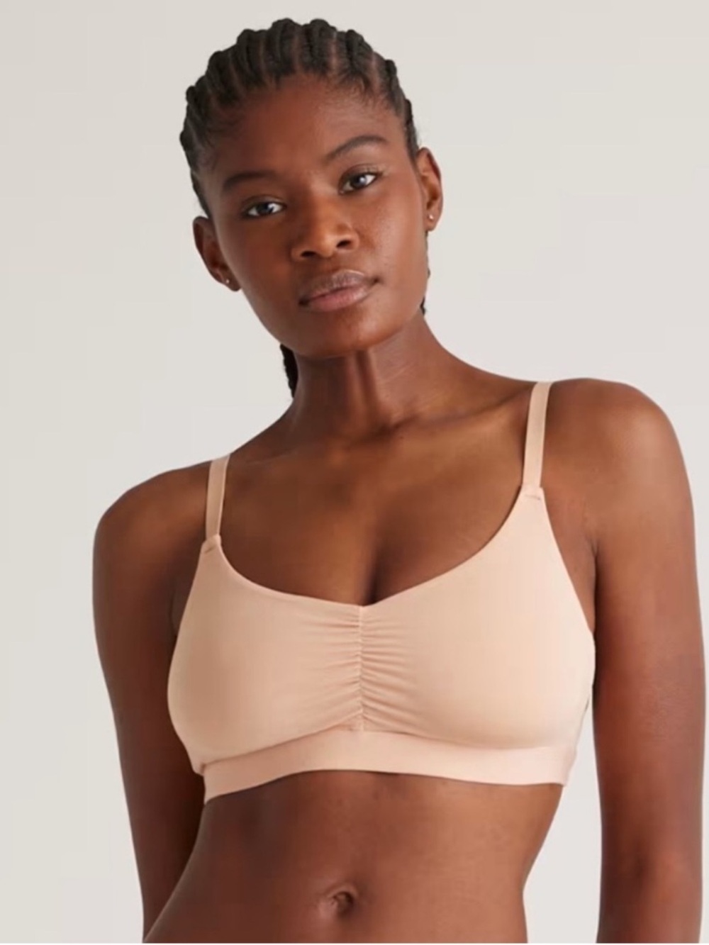 NWOT QUINCE 2 Pack Micromodal Ruched Bralettes Medium Warm Sand 0335
